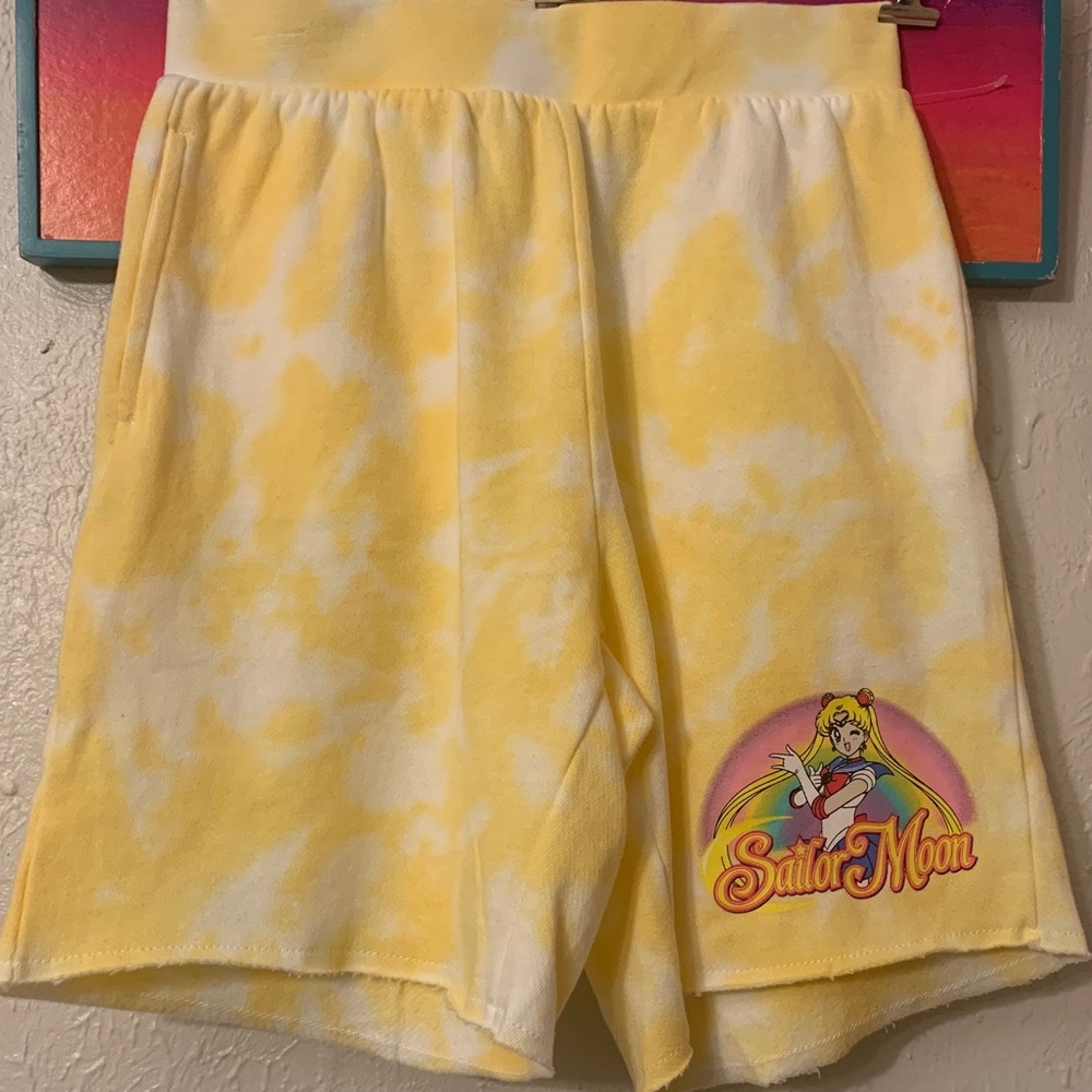 Orange Tie Dye Sailor Moon Graphic Fleece Shorts NWT